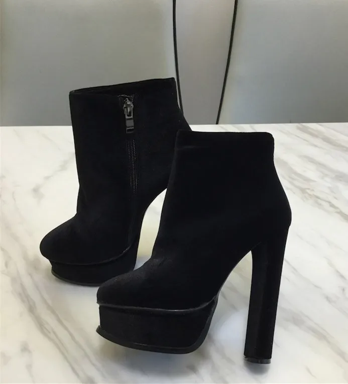

Chic women 14cm high heels ankle boots 2018 Autumn winter suede platform high heeled boots EU35-41 BY586