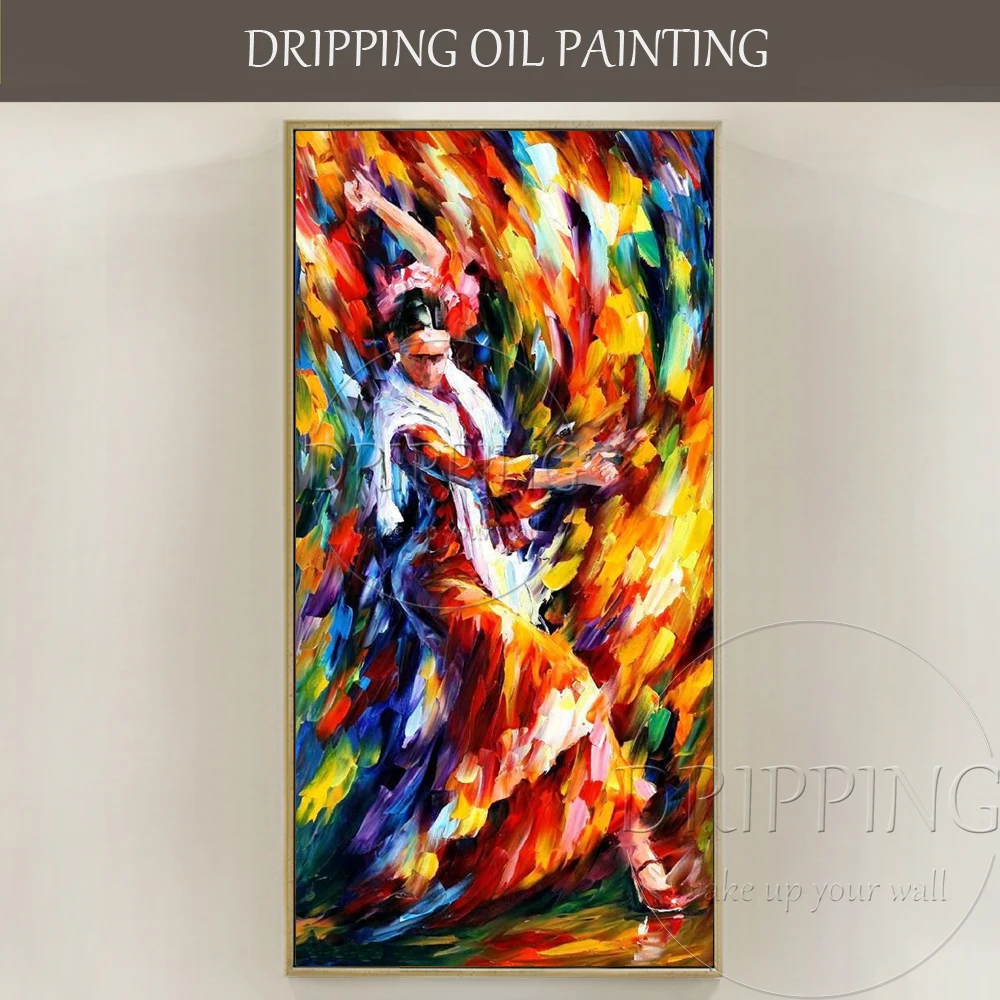 

Pure Hand-painted High Quality Spanish Dancer Portrait Oil Painting on Canvas Textured Knife Colorful Dancer Figure Oil Painting