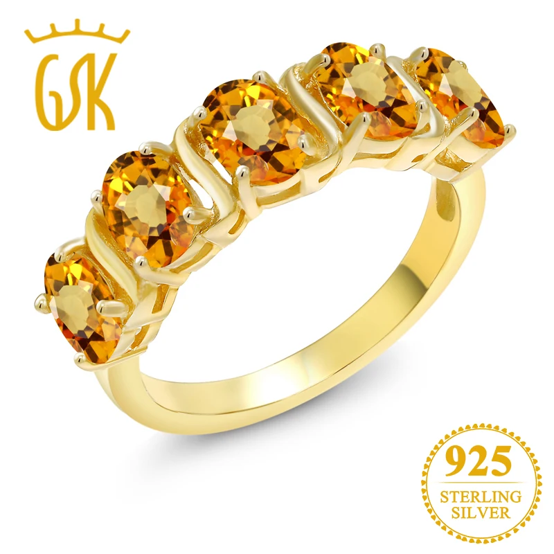 GemStoneKing 2.75Ct Овальный натуральный желтый сапфир 18K позолоченный серебряный
