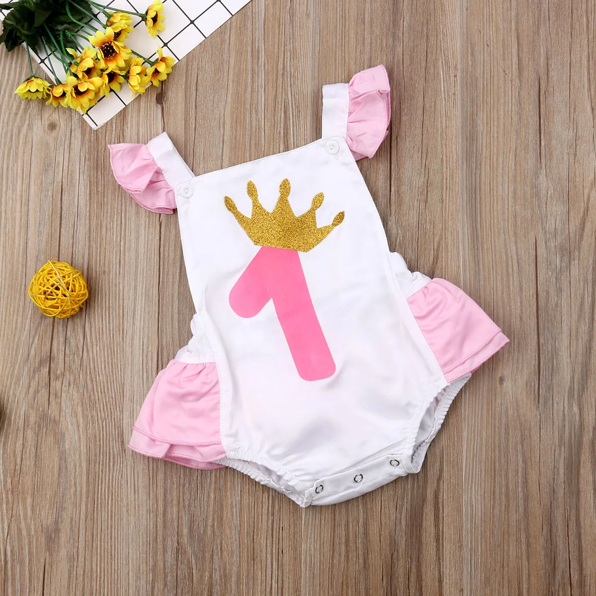 Комбинезон детский с оборками на 1 день рождения для девочек лето 2019 | Детская