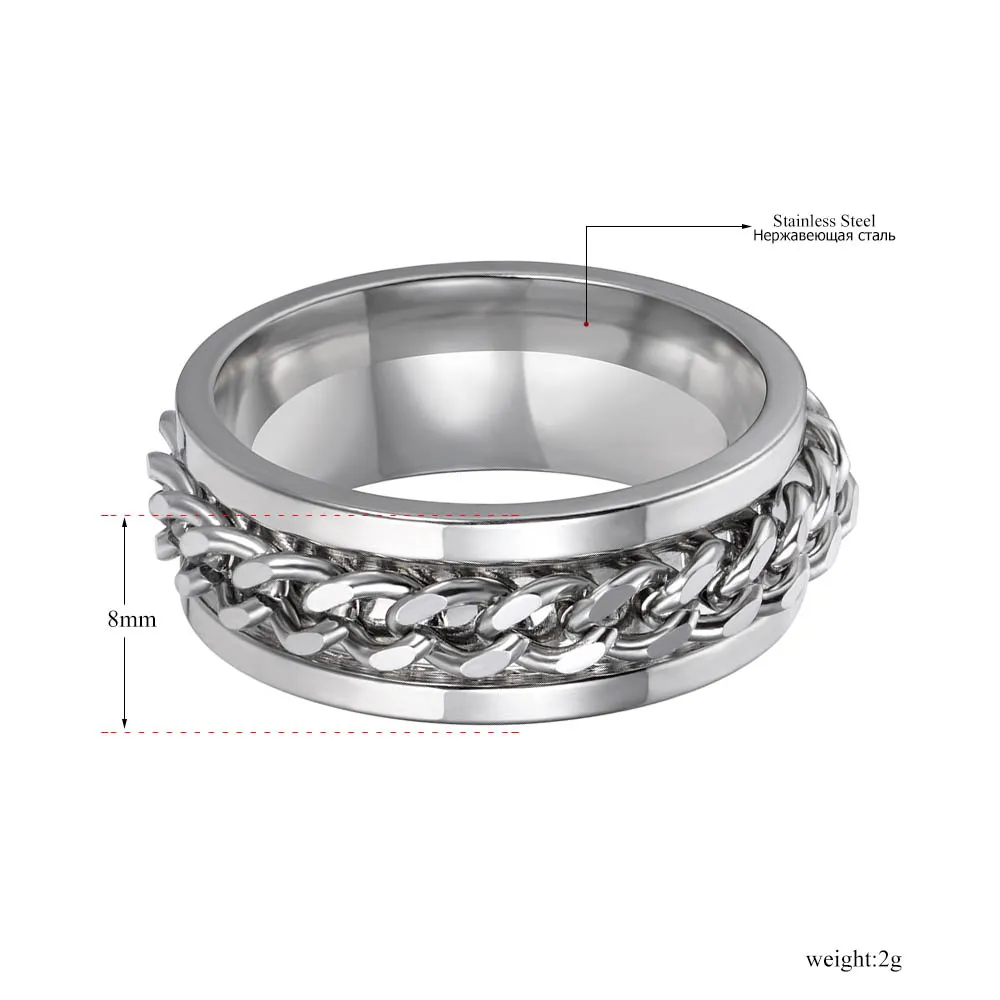 Hiphop/Rock Style White Gold Color Stainless Steel Rings For Women Men Jewelry Punk Twist Chain Ring Anillo R17146 | Украшения и