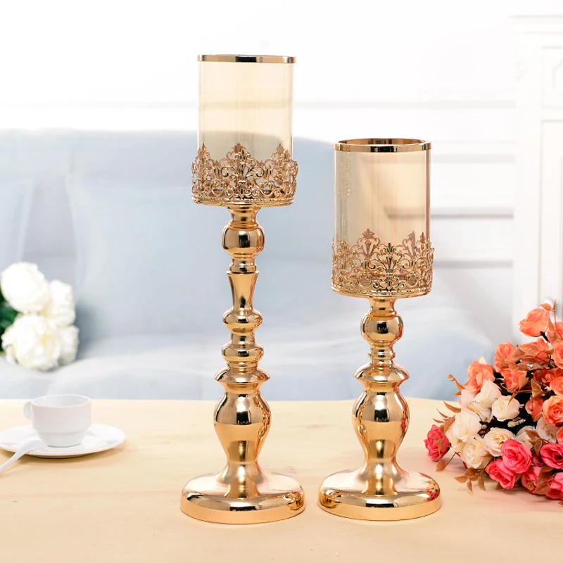 2 шт. металлические подсвечники Candelabra стол центральный цветок ваза Корона канделябр стенд подсвечник-столбик для свадьбы GZT052