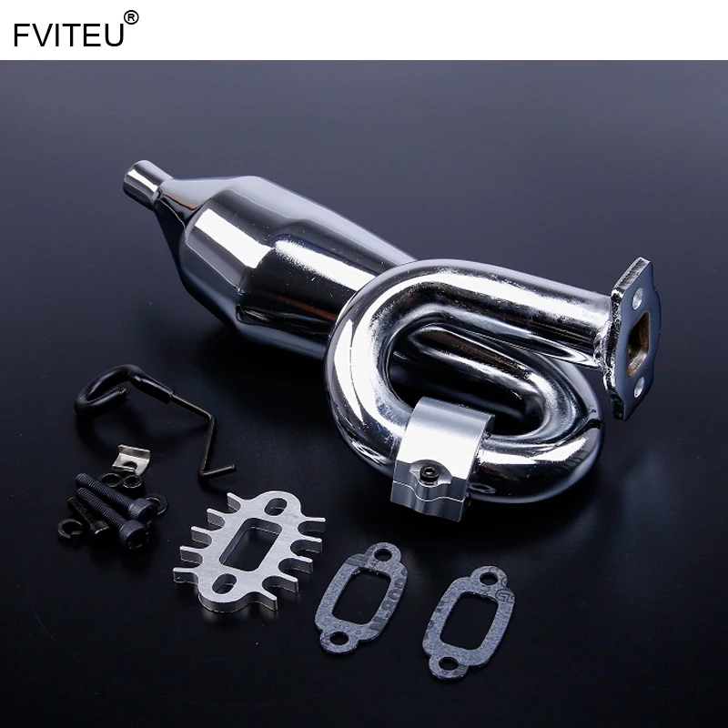 

FVITEU Chrome Resonant Tube Tuned Pipe Exhaust Pipe with CNC Clip General for 1/5 HPI Baja 5b ss 5t 5sc Rovan King Motor