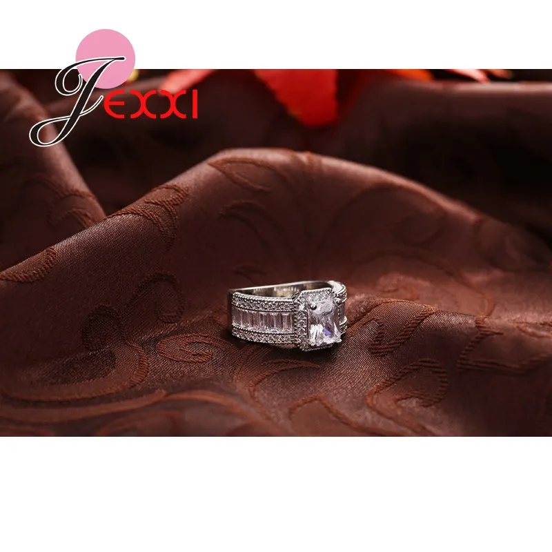 

New Arrival Women Girl Best Gifts 925 Sterling Silver Clear Square Crystal Pendant Ring for Women Bridal Jewelry
