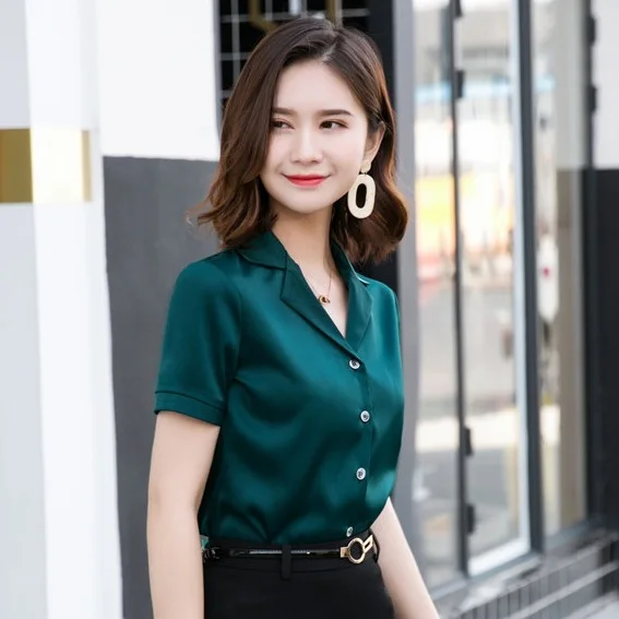 Новинка 2019 модные женские летние блузки рубашки с коротким рукавом женская