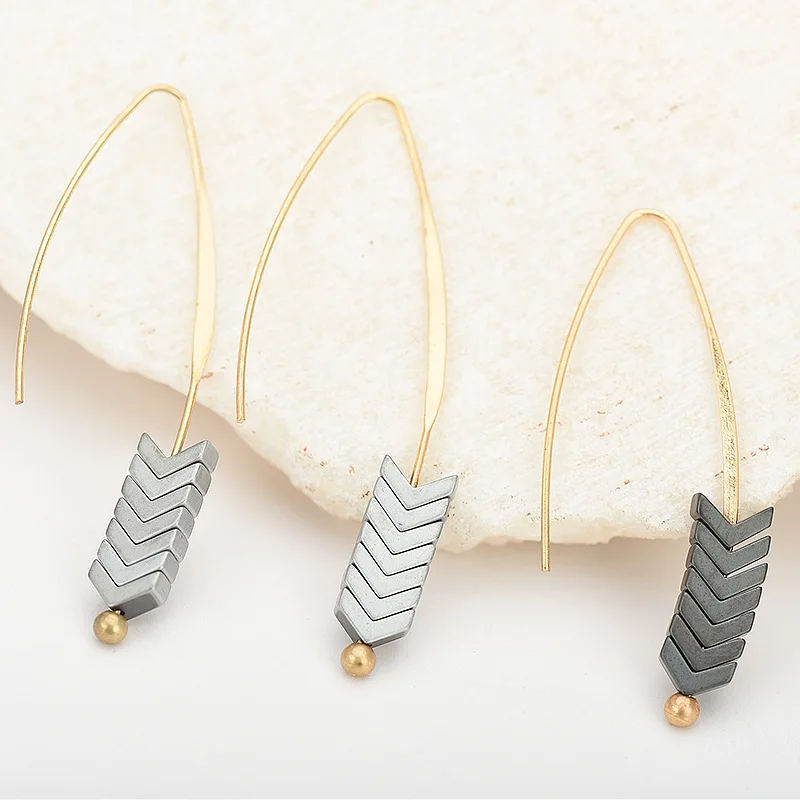 Women 8 Colors Arrow Natural Stone Drop Earrings Vintage Zinc Alloy Gold Hook Fashion Dangle Jewelry | Украшения и аксессуары