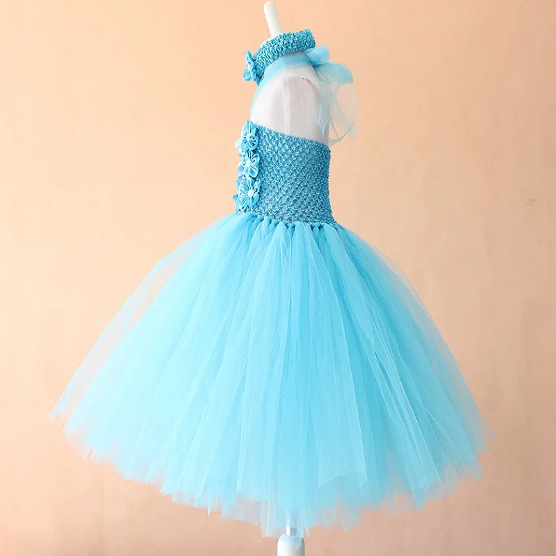 turquoise flower petal tutu dress for baby girls summer handmade gorgeous babies birthday party photo props soft gown | Детская одежда