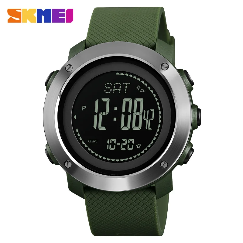 1418 green Skmei часы Мужские Цифровые спортивные часы с функцией подсчета калорий термометр погоды светодиодный часы Роскошный шагомер компас пробег метроном - Цвет: 1418 green
