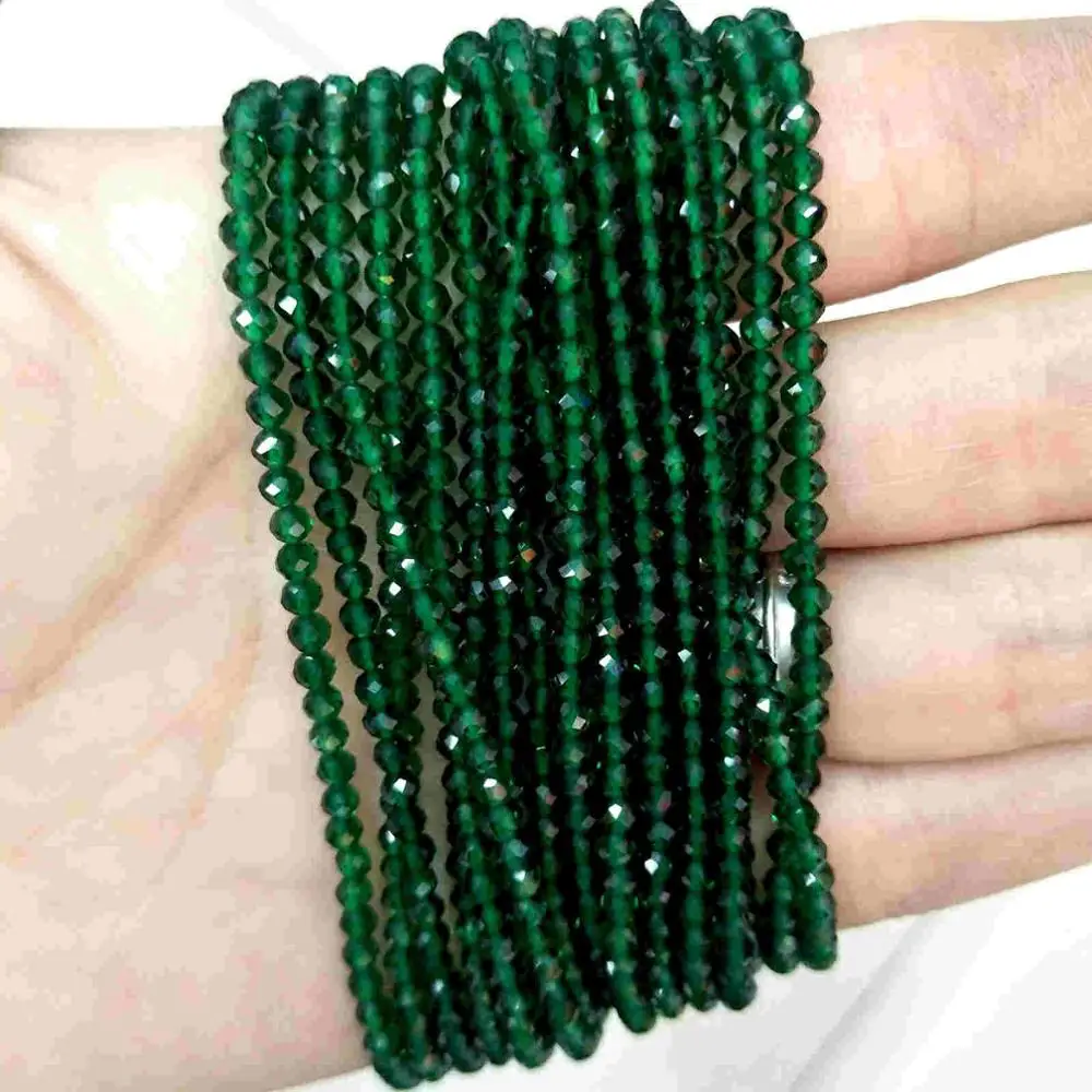 synthetic Emerald Граненые 3 мм натуральный камень бусины розовый кристалл кварца лазурит Агаты драгоценный камень бусины для самостоятельного изготовления ювелирных изделий браслет - Цвет: synthetic Emerald