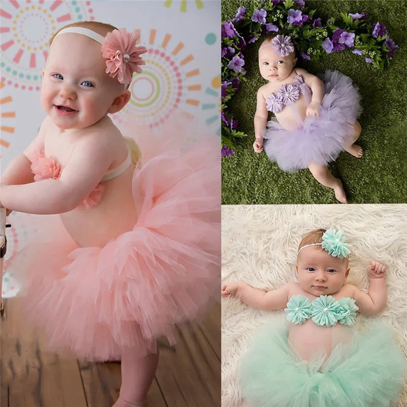 Baby Toddler Girl Flower Clothes+Hairband+Tutu Skirt Photo Prop Costume Outfits 3PCS skirt | Мать и ребенок