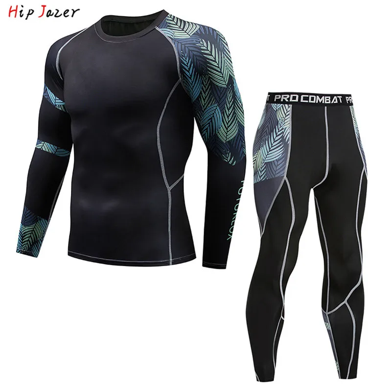 Мужской спортивный комплект для бега компрессионная футболка + штаны облегающие