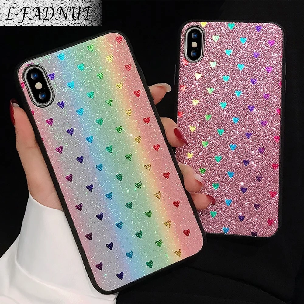 L-FADNUT Love Heart Silicone Phone Case For iPhone 7 Plus 8 6S 6 Bling Shockproof Soft Bumper Cover Xr X Xs Max Capa |