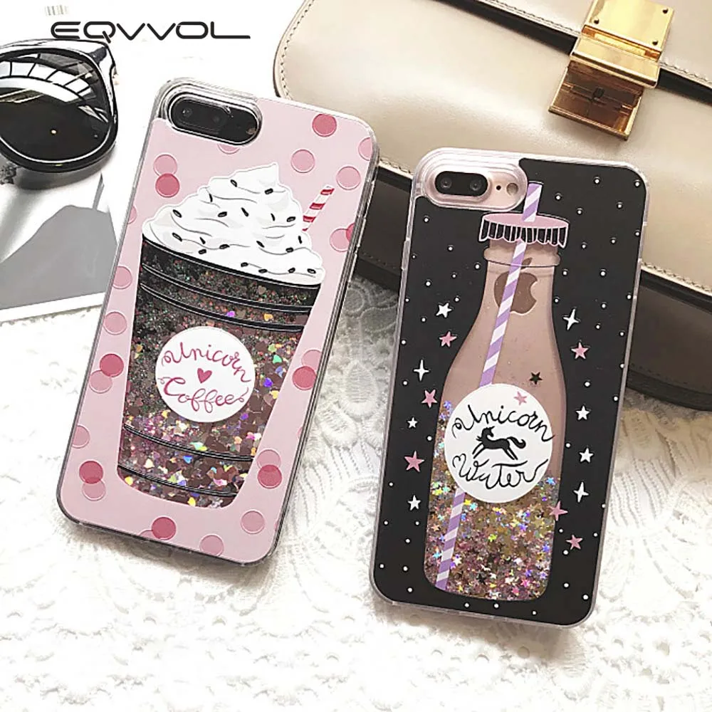 Eqvvol Fashion Glitter Phone Case For iPhone X 8 7 6 6S Plus Cases TPU Cartoon Flower Bottle Quicksand Dynamic Liquid Cover Caqa |