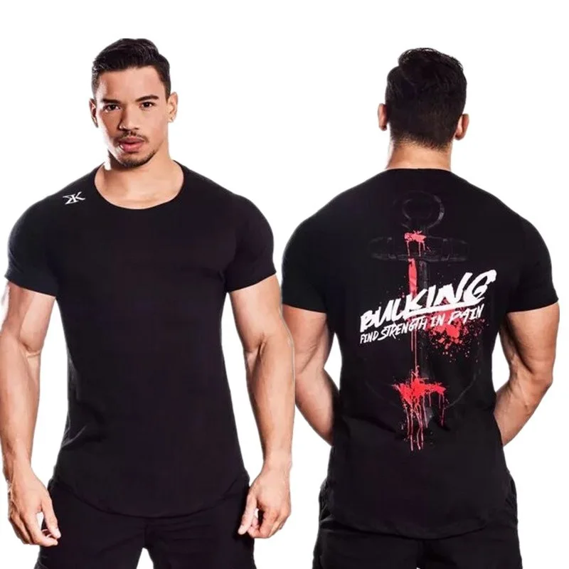 

Men Short sleeve Cotton new T-shirt Man Casual Fashion Print t shirt Gyms Fitness Workout O-Neck Tee Tops Male Summer Clothing