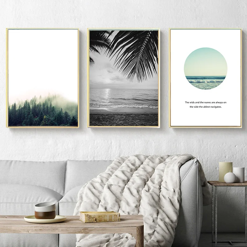 Постер на холсте в скандинавском стиле Настенная картина с принтом леса пляжа