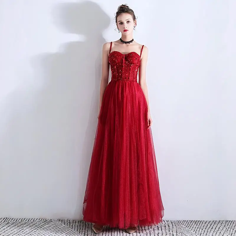 Элегантное женское вечернее платье на тонких бретельках, Qipao, сексуальное, с искусственными кристаллами, Cheongsam, а-силуэт, свадебное платье для невесты - Цвет: Red1