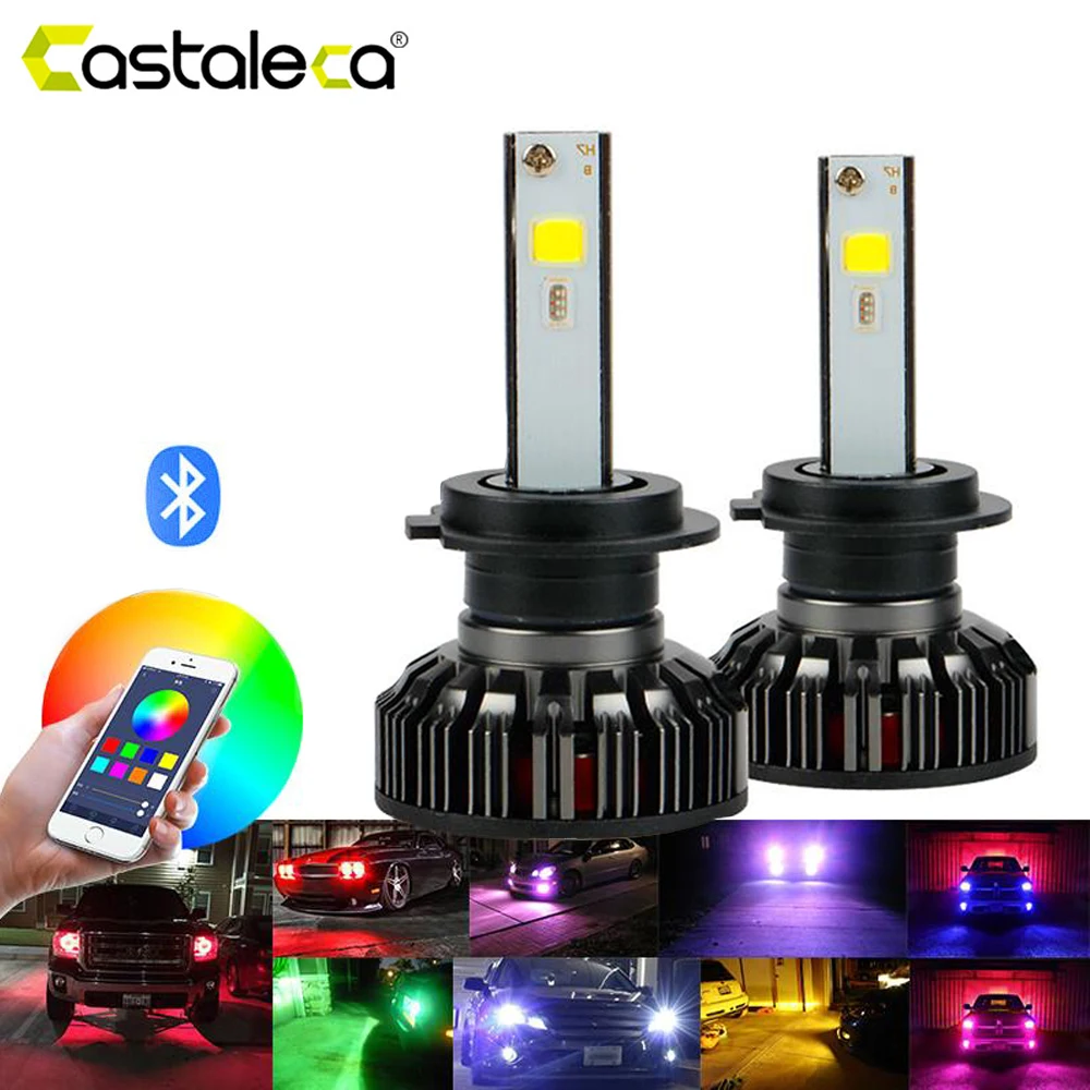 Автомобильные светодиодные лампы для фар Castaleca RGB H4 H7 H11 H1 H3 9005 9006 управление через