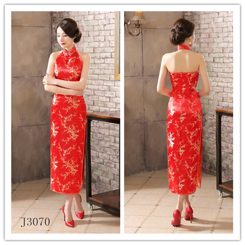 Женское сексуальное китайское традиционное Cheongsam Дракон и Феникс цветочное Qipao атласное платье на бретелях женское свадебное элегантное платье Ципао с разрезом