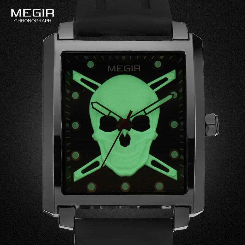 Мужские часы Megir Cool Bone роскошные брендовые креативные новые черные мужские с