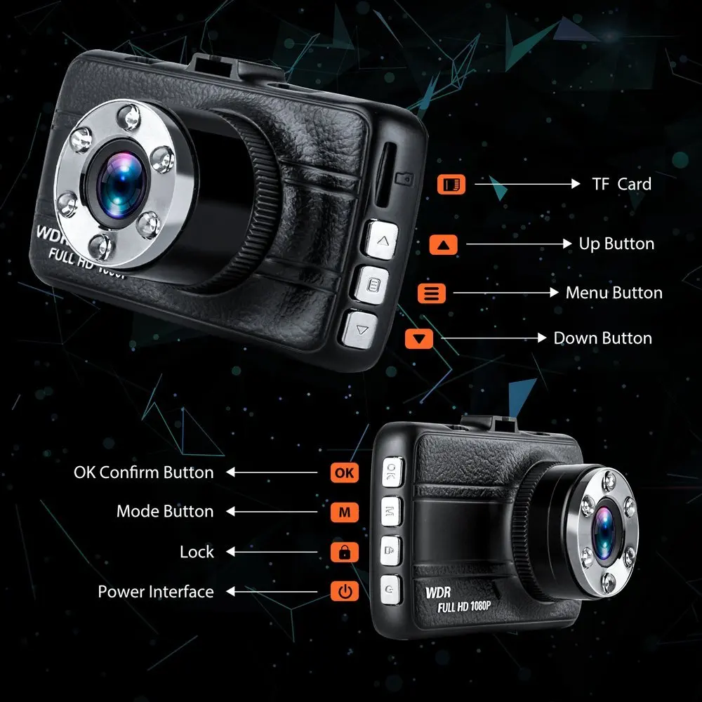 3 дюймовый Видеорегистраторы для автомобилей Full HD 720 P Автомобильный Камера