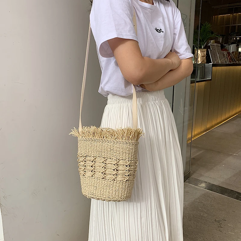 Женская плетеная Сумка на плечо Boho ретро-сумка ручной работы Соломенная пляжная