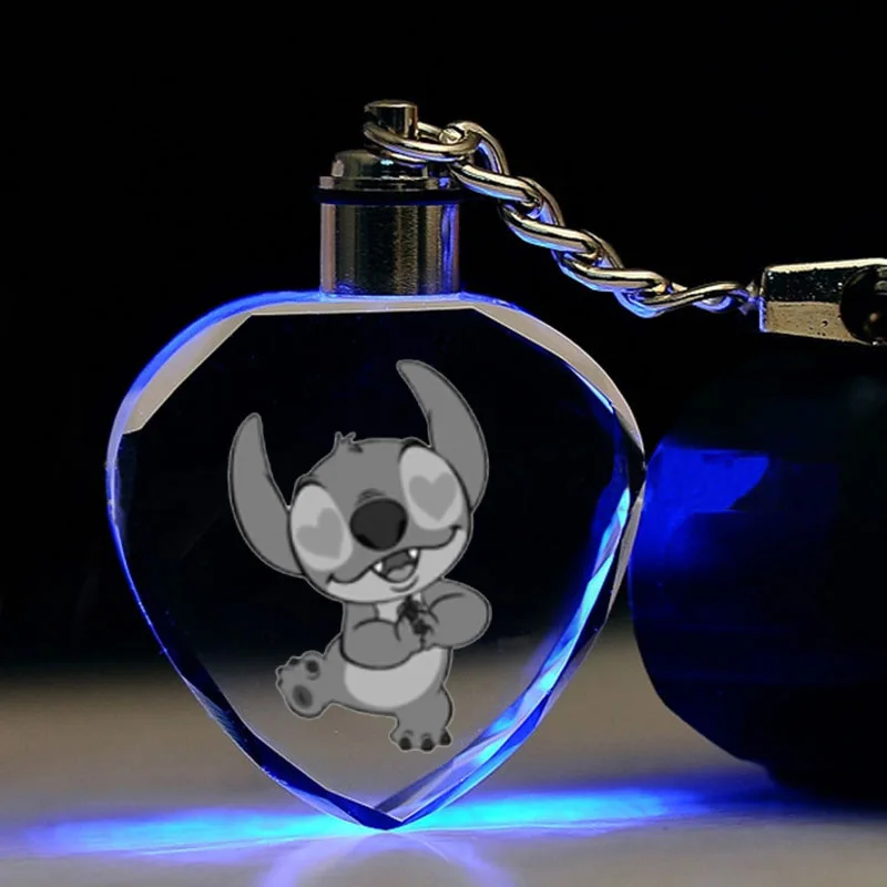 Disney стежка брелоки в форме сердца кристалл мультфильм брелок LED кулон подарок на день рождения ключ кулон - Цвет: n