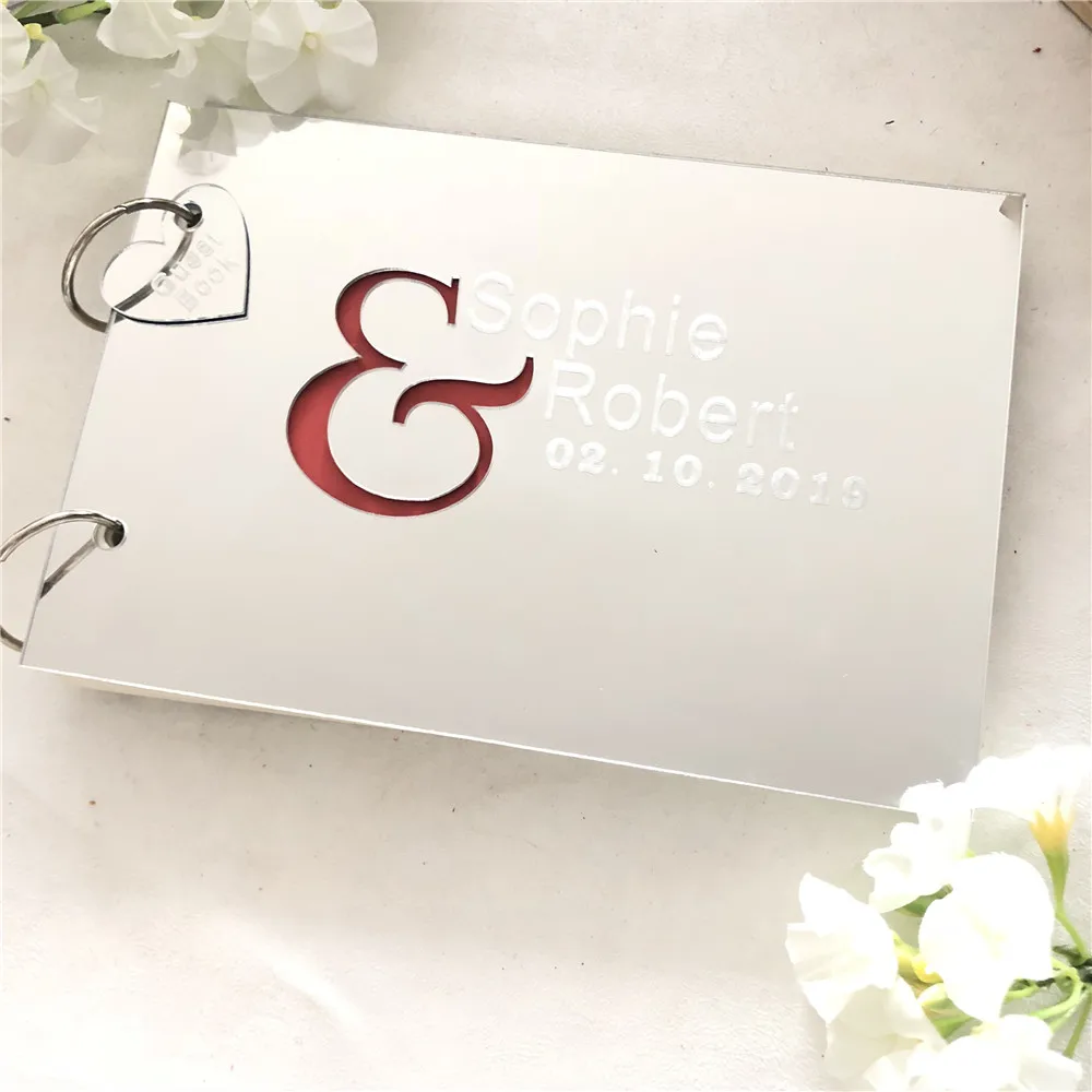 Персональный Mr& Mrs Свадебный Гость книга подарок для пары серебряное зеркало акриловая Выгравированная гость книга пользовательских подписи книга