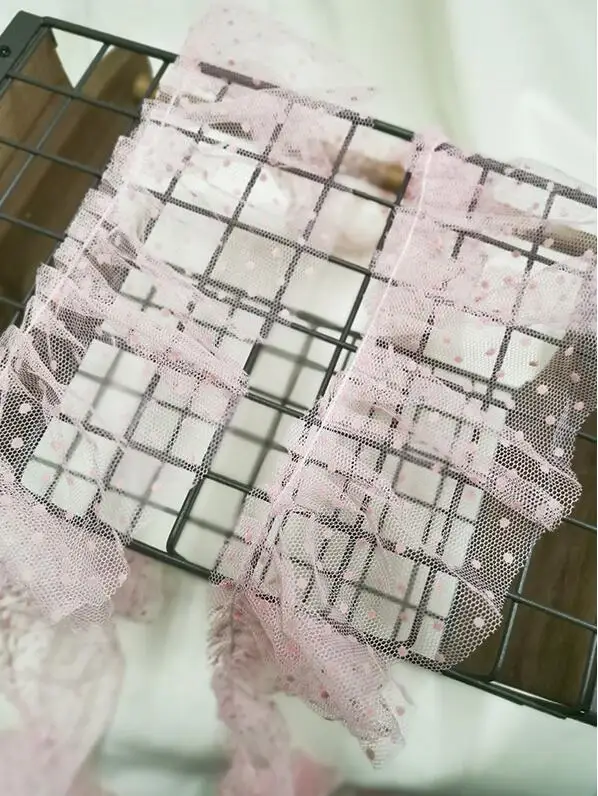 3 Meters Pink Ruffle Lace Mesh Fabric Wave Point Trims for Home Decoration Accessories 9cm | Дом и сад