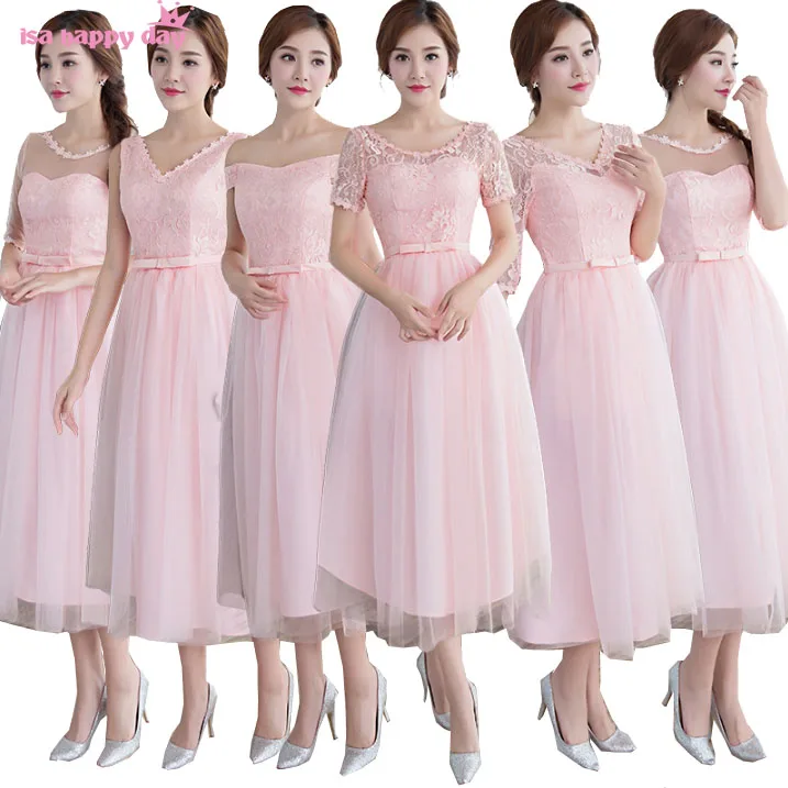 Розовое Дешевое платье подружки невесты со шнуровкой Тюлевое вечернее для