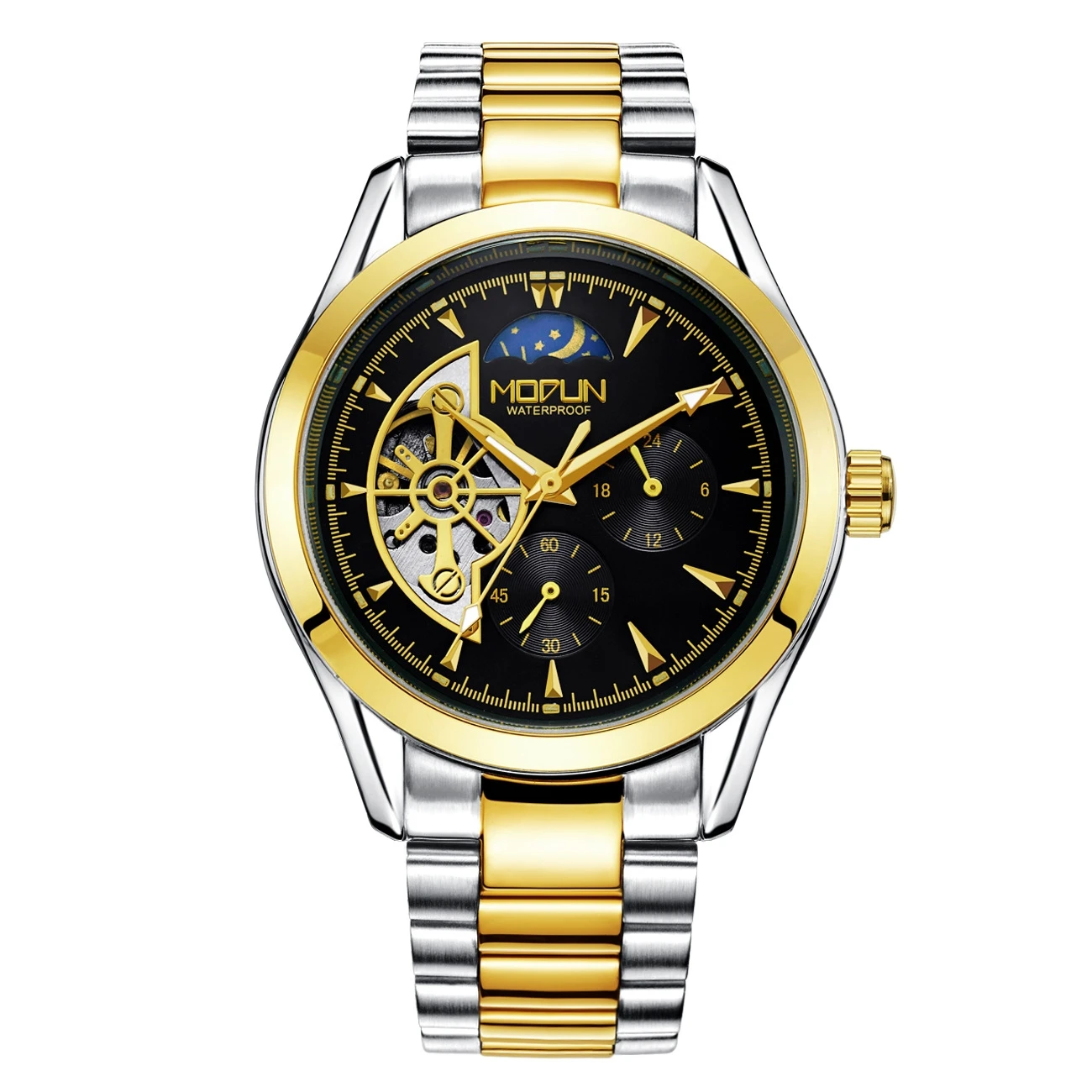 MODUN steel 2 Роскошные модные мужские механические наручные часы Relogio Automatico Masculino, деловые повседневные часы с турбийоном, водонепроницаемые часы - Цвет: MODUN steel 2