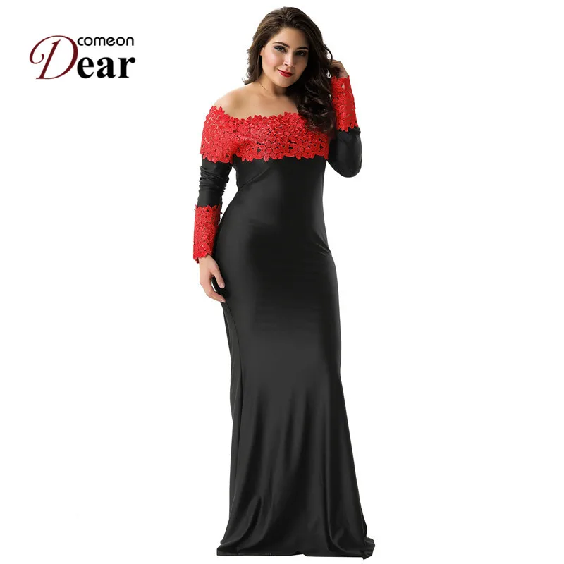 Comeondear/модное платье с длинными рукавами-Русалка вырезом лодочкой красное