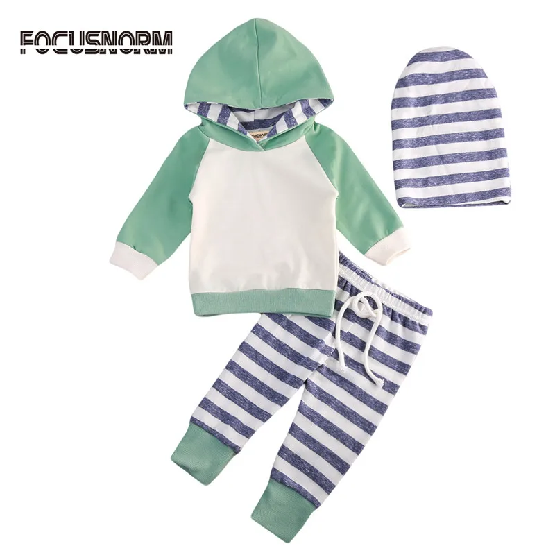 2018 baby girl boy striped suits Kids outfits Long sleeve hooded sweatshirts elastic pants headwear Autumn Winter 3pcs Infantile | Детская