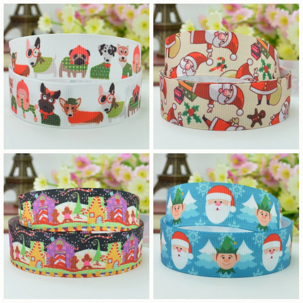 DUWES 7/8 &quot22 мм 2 5 10 20 50 ярдов Отец Рождество Собака печатных grosgrain ленты волос лук DIY