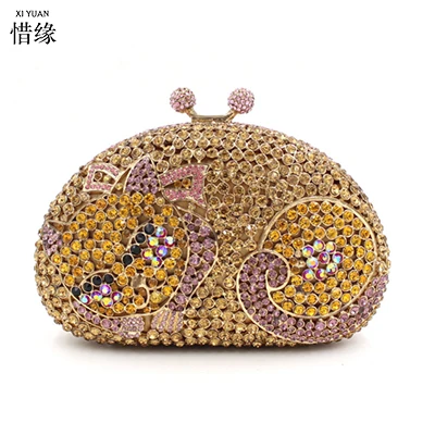 

XIYUAN BRAND women Casual and fashion pink cat shape flower vintage small rhinestone beaded diamond bag female shoulder bags