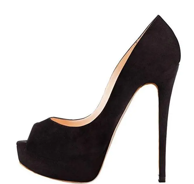 

Moraima Snc Woman High Heel Shoes Black Suede Peep Toe Platform Pumps Super High Sexy Stiletto Dress Heels Lady Big Size Shoes