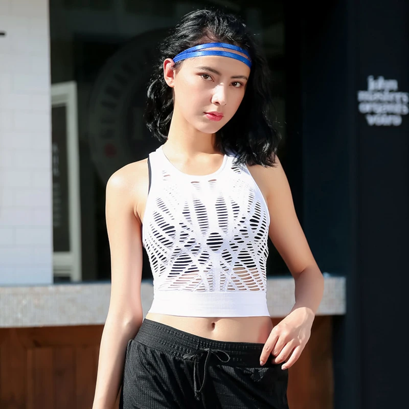 Lucylizz Лето сетки выдалбливают Йога Топ без рукавов Сексуальная Спортивная