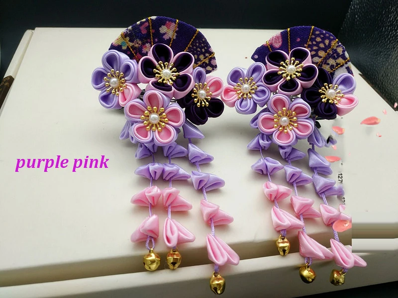 Новое японское кимоно Sakura ручной работы, аксессуары для волос для девочек, заколка с украшениями, розовый/красный/синий/желтый