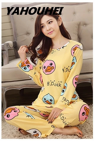 yatou yellow Женские хлопковые пижамы hello kitty, комплекты ночного белья, мягкая Пижама женская ночная рубашка, модные стильные пижамные комплекты, Новое поступление PJM004 - Цвет: yatou yellow