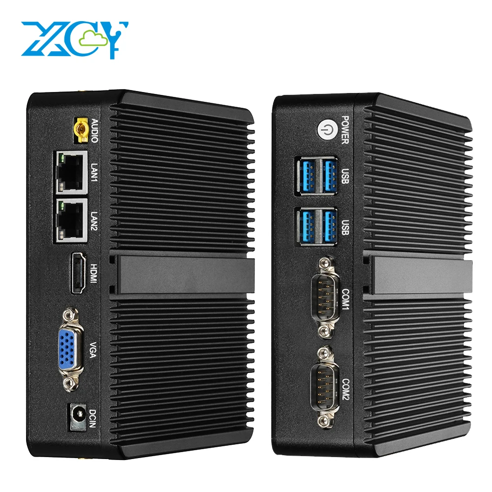 Мини ПК XCY без кулера Intel Celeron N4100 двойной гигабитный Ethernet 2x RS232 HDMI VGA 4 USB Wi Fi Windows 10 Linux