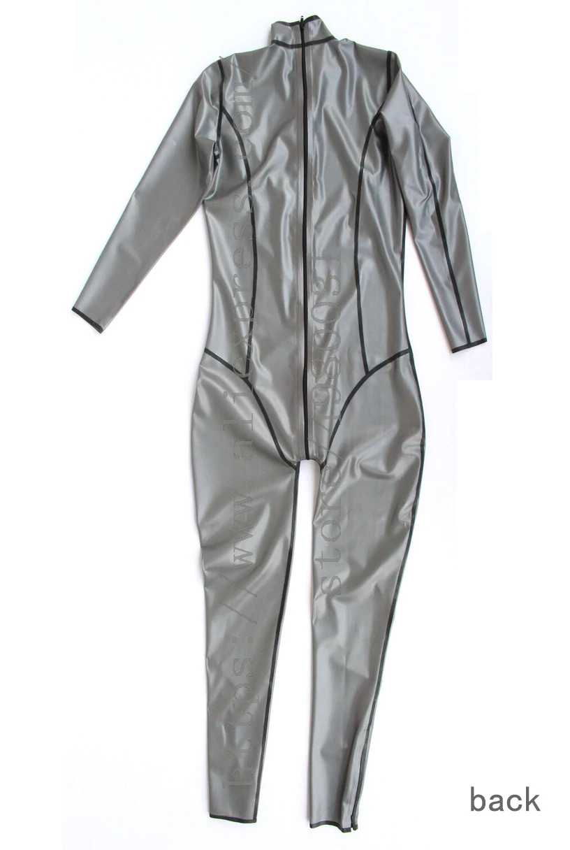 Унисекс catsuit металлик Серебряный латекс zentai с грудью и ногами скрытые молнии