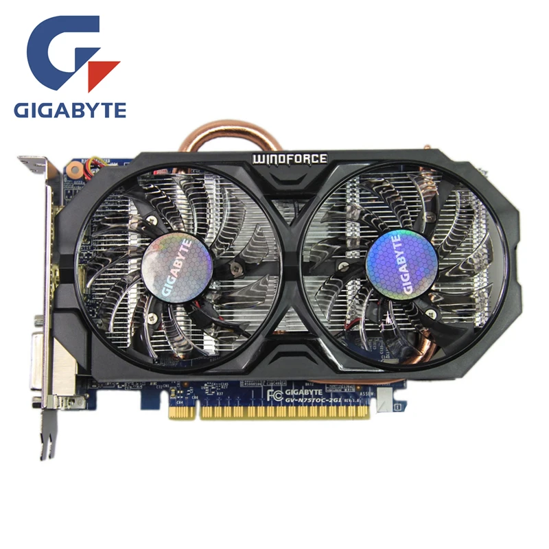 Оригинальная Видеокарта GIGABYTE GTX 750Ti 2 Гб видеокарта GTX750 GPU 128 бит GDDR5 GV-N75TOC-2GI для видеокарты nVIDIA Geforc