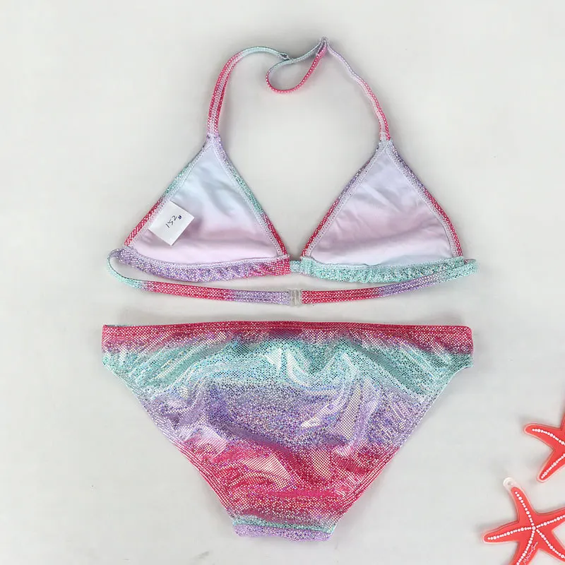 Женский раздельный купальник Раздельный серебристого цвета с блестящими