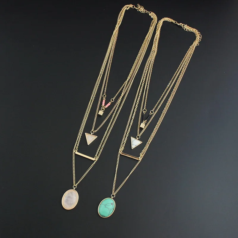 Multilayer Rose Pink Quartz Kallaite Natural Stone Pendant Short Gold Chain Necklaces Geometric Circle Accessories Jewelry | Украшения и