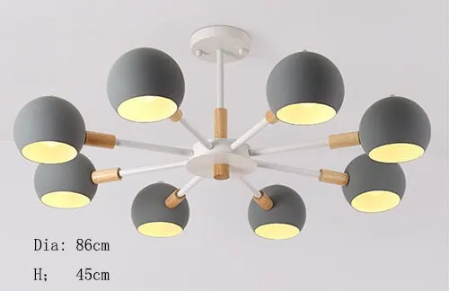 Gray 8 lights Лампы в скандинавском стиле из твердой древесины Современный минималистичный E27 Светодиодная Люстра для гостиной столовой ресторана спальни кабинета - Цвет корпуса: Gray 8 lights