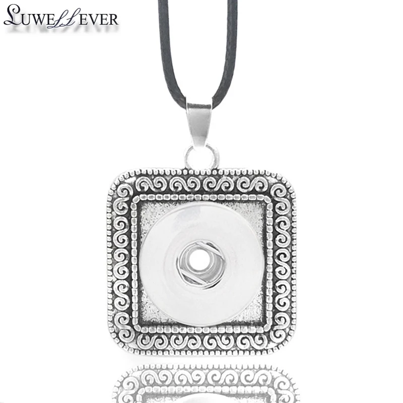 

Hot Fashion Interchangeable Metal Square Ginger Necklace 020 18mm Snap Button Pendant Necklace Charm Jewelry For Women Gift
