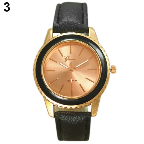 Популярные мода розового золота искусственного кожаный ремешок кварцевый