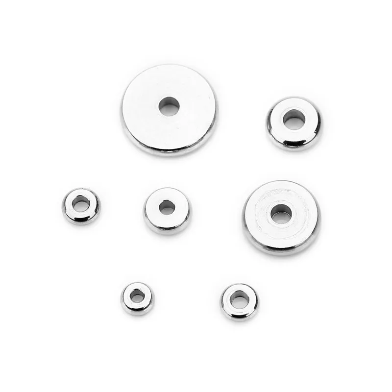 

SAUVOO 50pcs/lot 4/5/8/10mm Stainless Steel Round Flat Spacer Charm Beads Fit Necklace Spacer Beads DIY Jewelry Making Findings