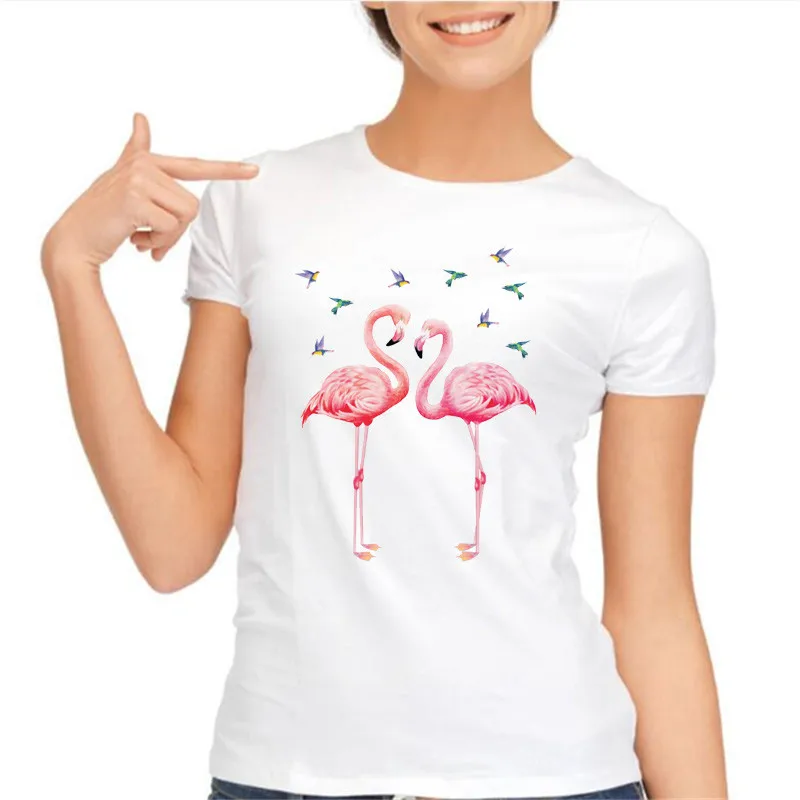 Новый 2017 Марка Мода фламинго футболка Напечатаны футболки женщины С Коротким