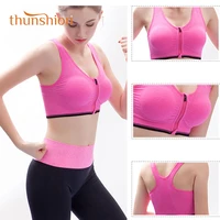 thunshion sports bra summer new top women breathable fitness athletic gym bra zipper close push up high impact vest bra