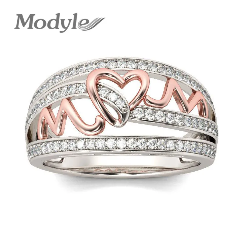 Modyle 2020 Новый Love Mom (Я люблю маму) розовое золото Цвет сердца кольца для женщин